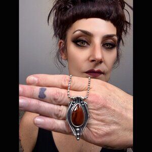 NWT OOAK Acid Queen Voyager Pendant Red Jasper Sterling Silver Witch 30" Chain